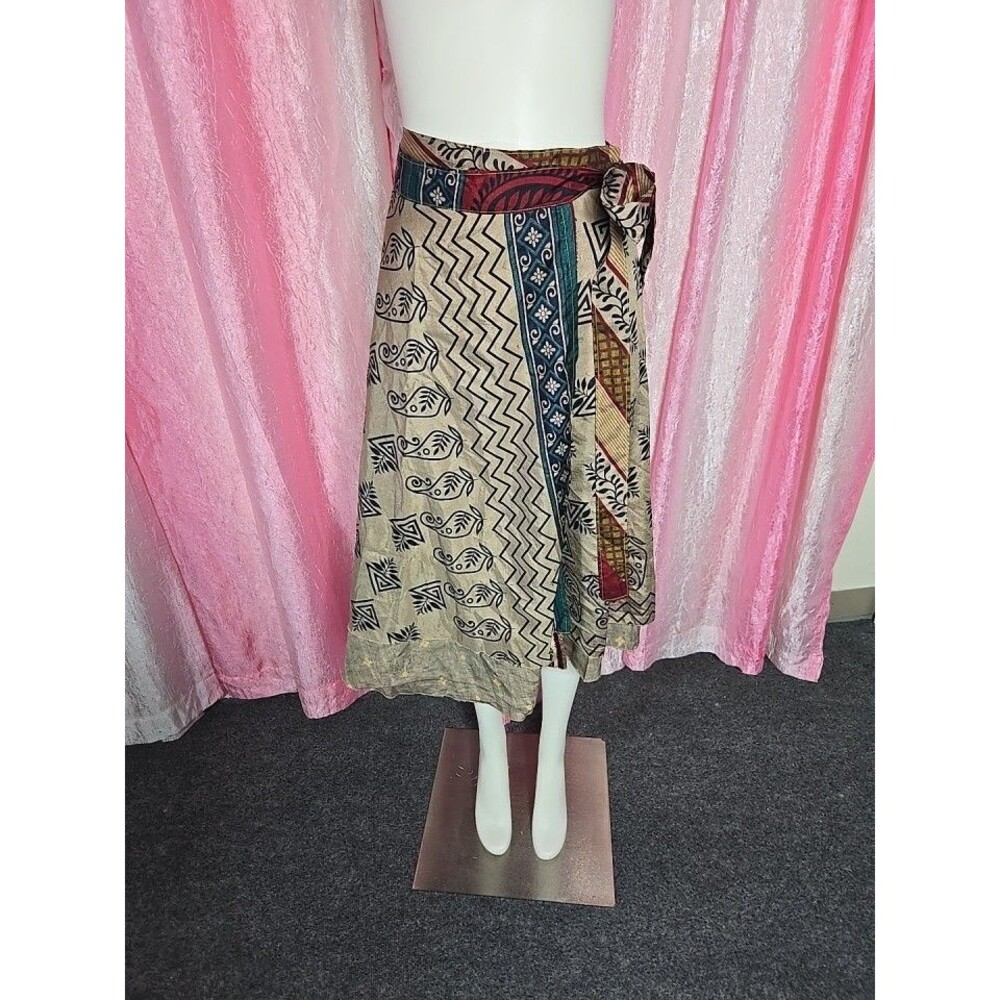 Earthbound Artsy Floral Boho Hippie Festival Reversible Wrap Skirt One Size - Picture 2 of 13